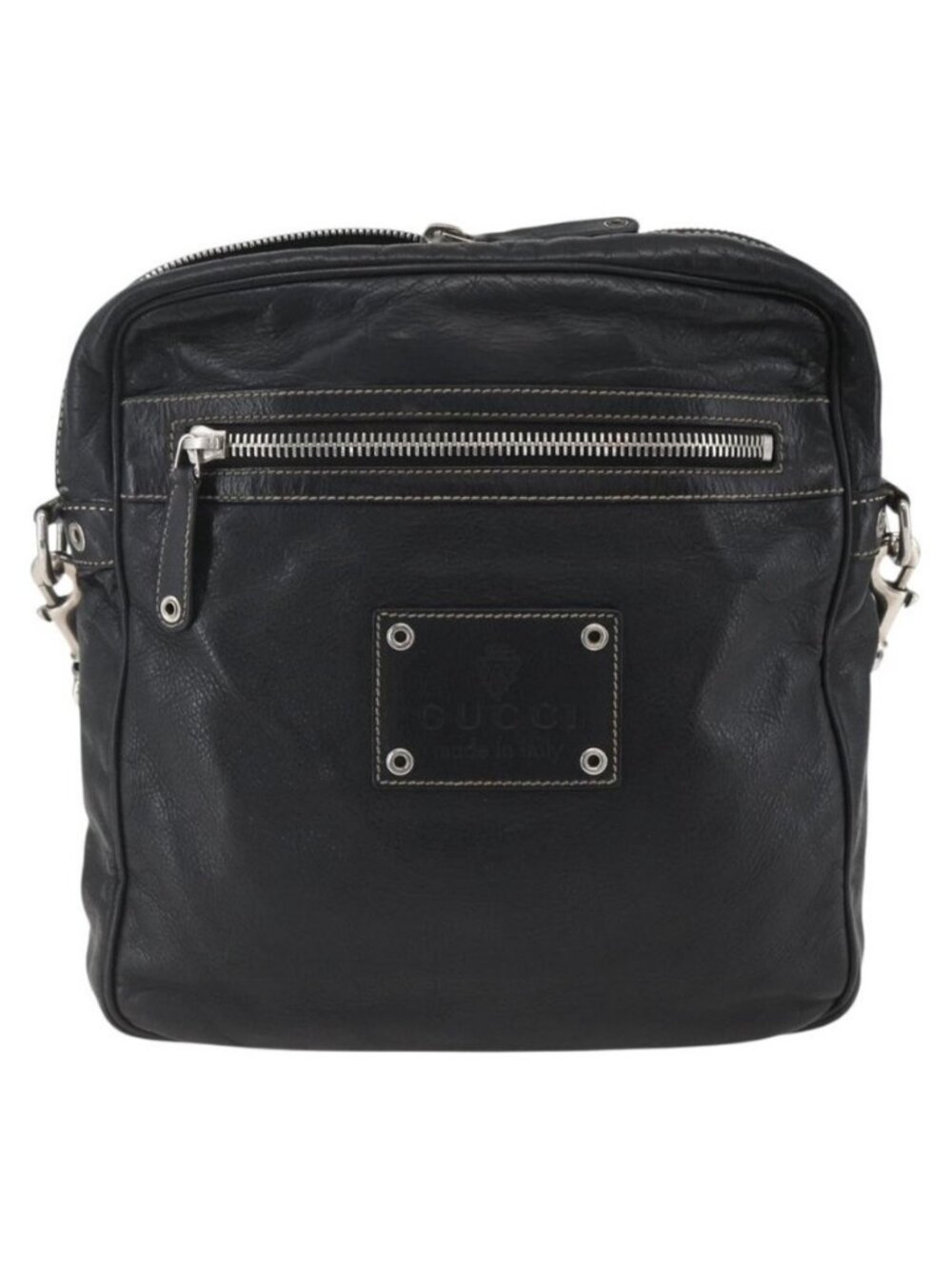 Authentic GUCCI Shoulder Bag Leather Black Silver 201451 - Picture 9 of 16